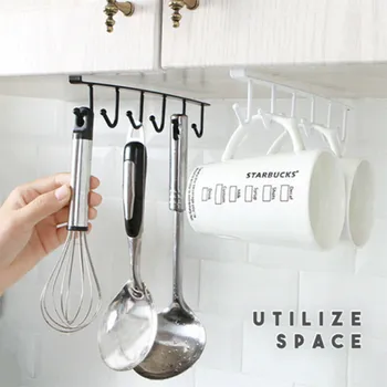 

3Pcs/Set Nortic Style Solid Black Iron Art Hooks Cupboard 6 Hooks Under-Cabinet Hanger Rack Hook Home Essential Storage Rack