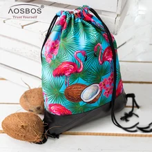 Aosbos 3D печатный рисунок фламинго, на шнурках рюкзак; спортивная сумка для женщин сумка для тренажерного зала фитнеса для обуви кожаная подошва шнурок сумки