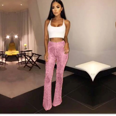 

Women's Lady Flared Glitter Sequin High Waist Bell Bottom Pants Disco Pants Loose Casual Long Wid Leg Pants Clothing