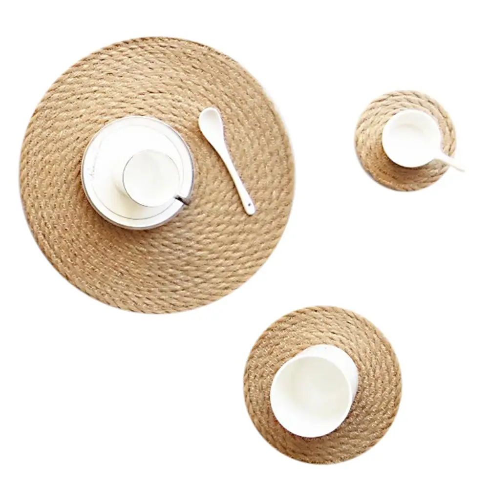 

Kitchen Table Mat Round Placemat Drink Coasters Natural Straw Placemats Cup Coaster Kitchen Accessories Decoration Home