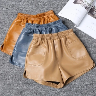 

2018 New Elastic hHgh Waist Slim Sheep Leather Shorts
