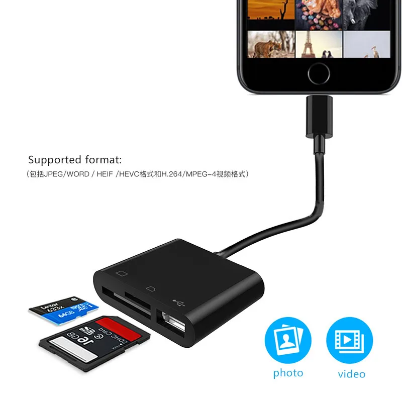 

Adapter For iPhone IOS 9.3 to newest version docking station USB SD TF Card reader OTG