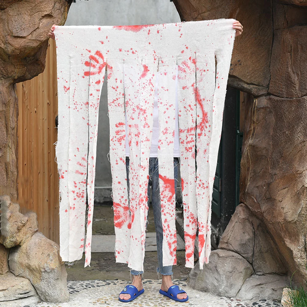 

Halloween Decoration Tattered Bloodstain Curtain Fireplace Table Cover Halloween Horror Party Supplies