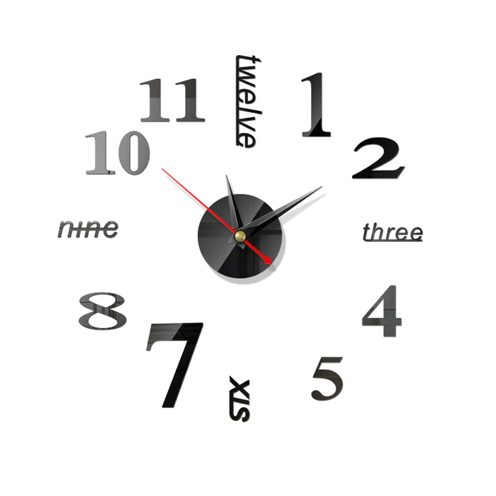 Римское зеркало настенная наклейка часы Современный дизайн 3D Diy большие декоративные настенные часы домашний декор Мода - Цвет: Черный