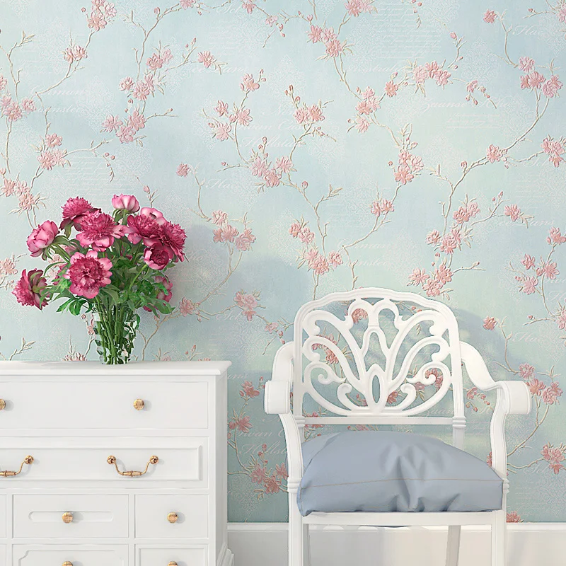 Plum Blossom 3D Embossed Wall Paper Roll 3D Stereo Pink Floral Wallpapers for Bedroom Small Flower Blue Wedding Room Wallpapers Plum Blossom 3D Embossed Wall Paper Roll 3D Stereo Pink Floral Wallpapers for Bedroom Small Flower Blue Wedding Room Wallpapers