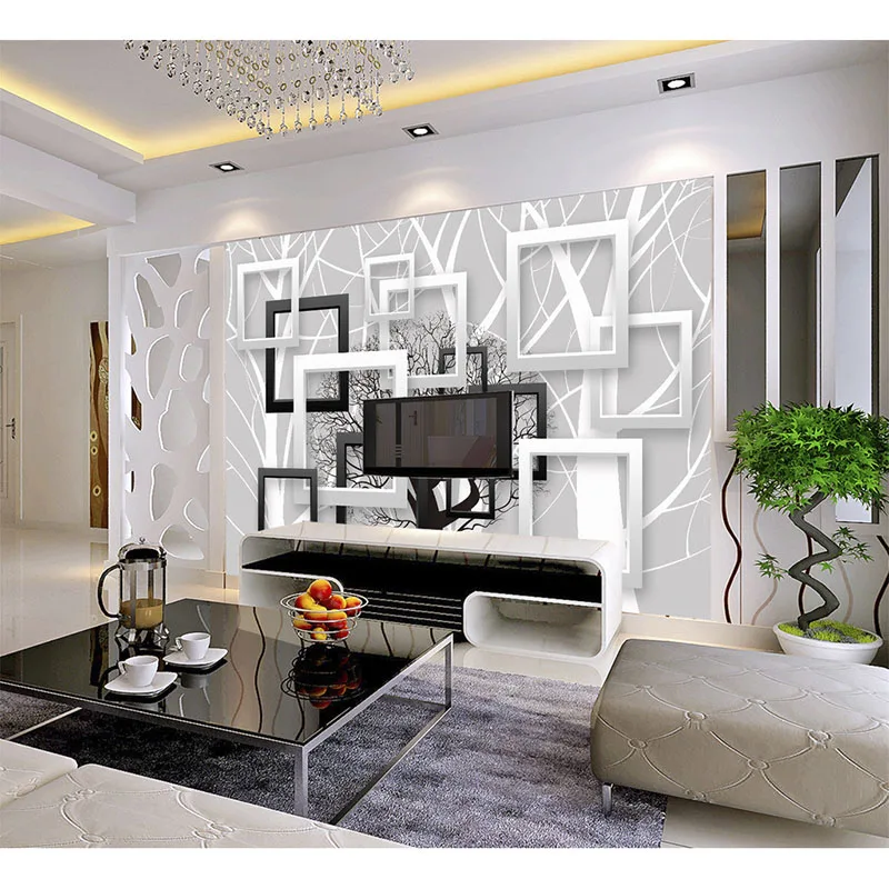 

3D Wallpaper Mural Wall Painting Custom Any Size Mural Wallpaper Gray Background, Plaid, Tree TV Background 3D Mural Wallpaper