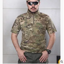 Тактическая Мужская камуфляжная быстросохнущая Военная рубашка с коротким рукавом уличный Спорт Охота Мужская дышащая футболка с воротником-стойкой