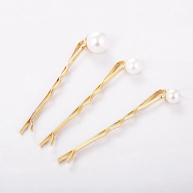 

3-PK Metal Gold Bobby Pins With Imitation Pearl Embellishment Women Hair Accessories Hair Slides