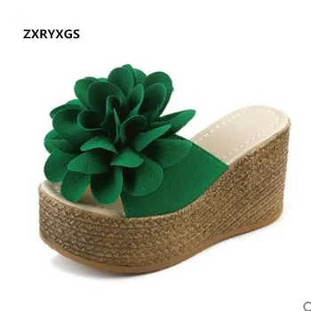 

2019 New Summer Wear Flower Slippers Platform Shoes High-heeled Sandals Wedge with Non-slip Women Shoes Sandals Fashion Slipper