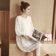 2 colors !! pregnant clothing maternity dresses casual knitted Lace clothes for pregnant women hollow out lace dress fashion