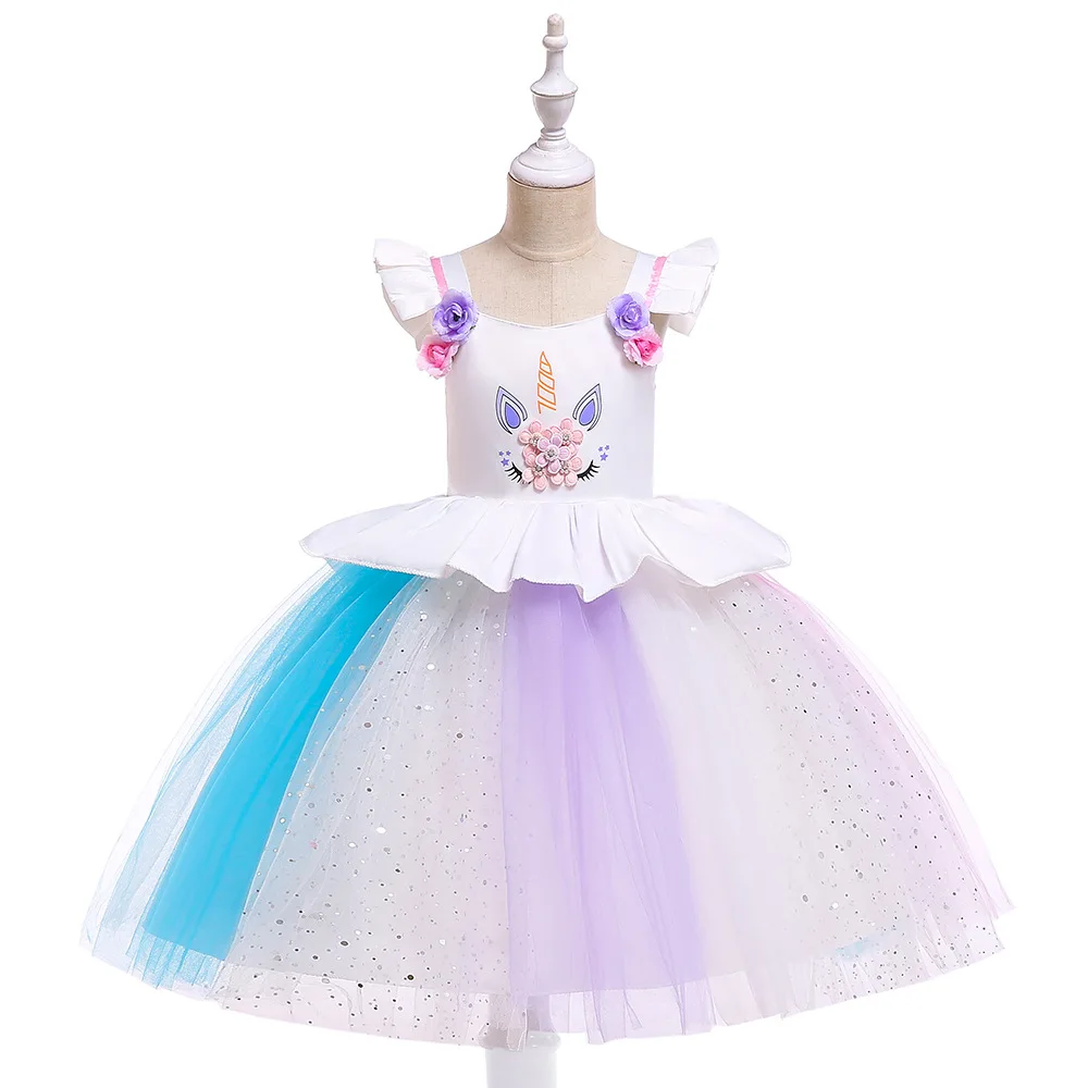 

Dresses with Flying Sleeves Screen Princess Sequins Cosplay Dress Unicorn Cosplay Dress for Evening Wedding Children Clothing