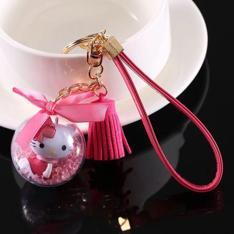 

Hello Kitty Keychain Pom Pom Porte Clef Bag Car Key Ring Cartoon Fur Ball key chain Chaveiro Gift For Women
