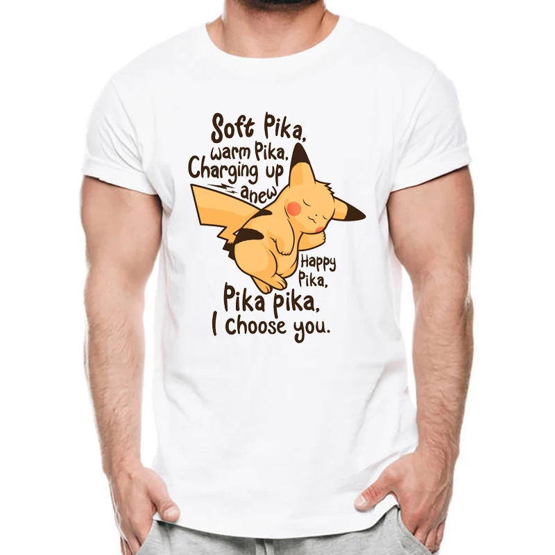 

2019 Newest Pokemon Go men T Shirt Short Sleeve Pikachu T-shirt Soft Pika Retro Printed Funny Tee Shirts