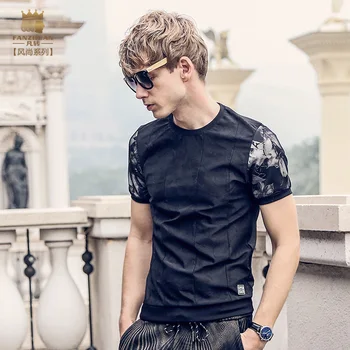 

Free shipping New 2019 summer men's male man short-sleeved trend casual t-shirt European American design slim 715057 style C