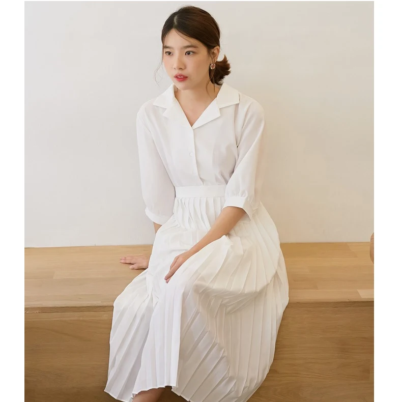 

Vintage Fancy Long Dress Pleated Buttons Puff Sleeve Dress Elegant Lady Robe Longue Vestido Largo Vestiti Lunga