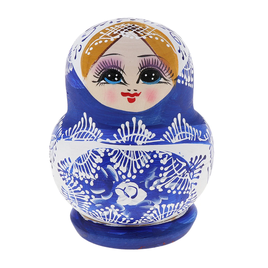 10Pcs Christmas Decoration Gift – Blue Girls Woman Printed Russian Matryoshka Babushka Dolls - Handcrafts | Игрушки и хобби