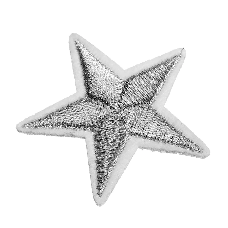 Hot Sale 10pcs/Set 4*3.8cm Mini Silver Metallic Iron 5 Star Embroidered Applique Ironing Clothes Patch Decoration | Дом и сад