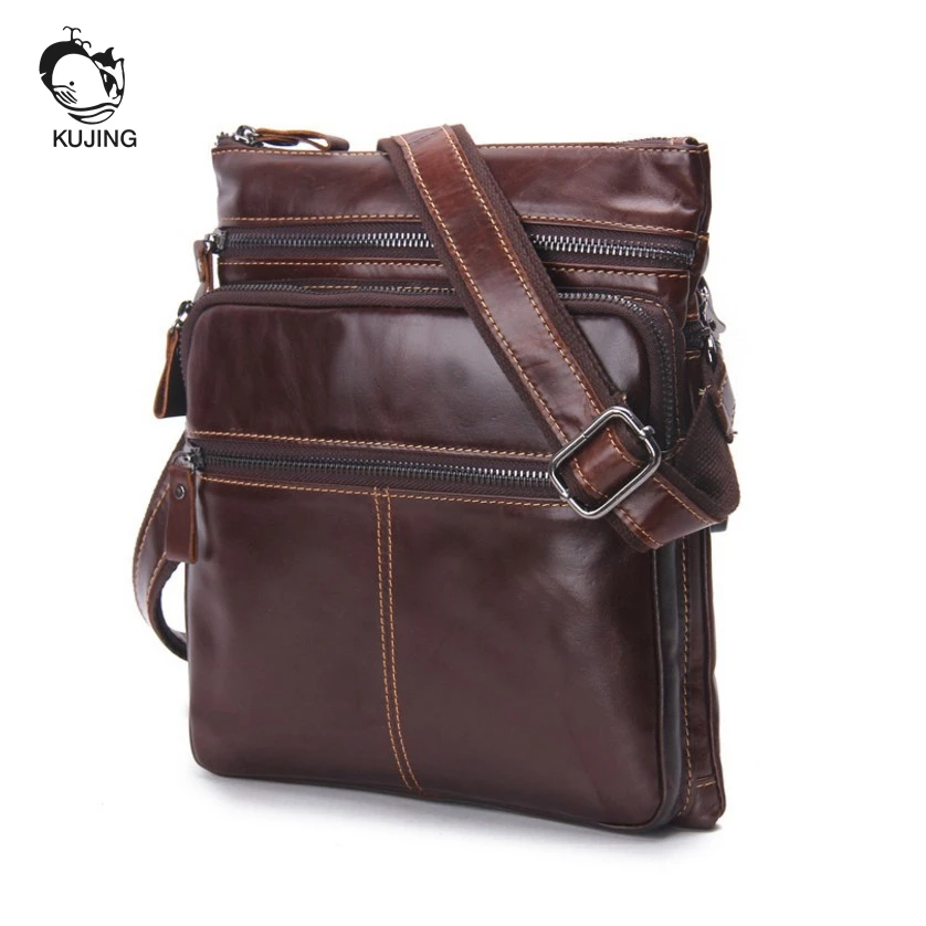 

KUJING Leather Men Bag High-grade Retro Cowhide Men Shoulder Messenger Bag Cheap Luxury Multi-functional Business Casual Men Bag