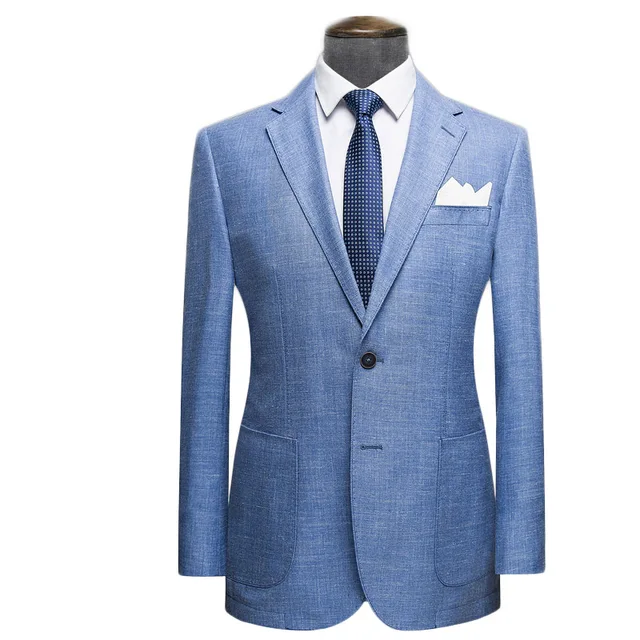 Light blue Linen Suits Beach Wedding Tuxedos For Men