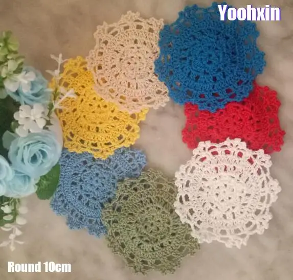 

Round cotton placemat cup coaster mug kitchen wedding table place mat cloth lace Crochet tea dining doily Handmade plate pan pad