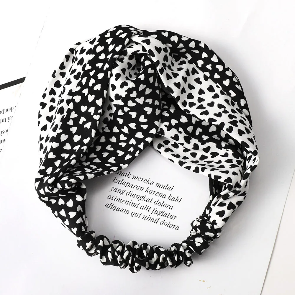 

Vintage Dot Heart Sweet Women Girls Headbands Cross Bow Tie Style Elastic Clothing Hair Accessories Splicing Washing Face Turban