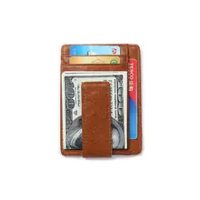 Antitheft RFID Blocking Card Holder Front Pocket Wallet With Magnet Clip Ultra-Thin Genuine Leather ID Case Men Cash Purse Cover