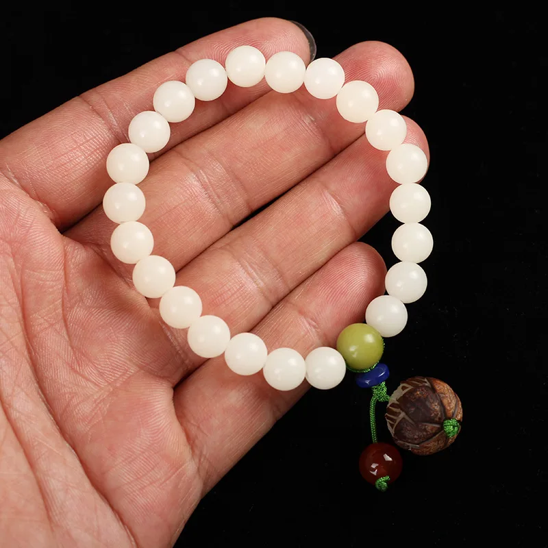 Белый бисер Bodhi унисекс Tagua nut Yoga браслет для медитации женщин и мужчин ручной