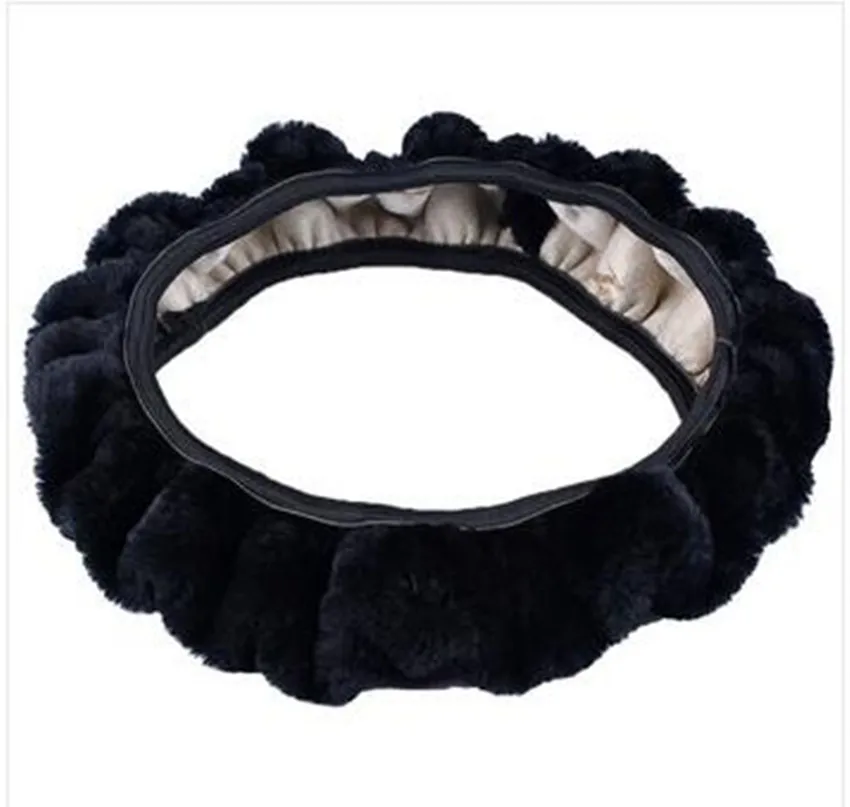 

We Warm Plush Winter Car Steering Wheel Cover Imitation Wool Universal Fit Most Car Styling Steering Wheel Black Colour