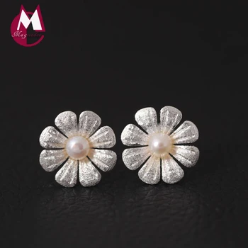 

NEW Arrivals 925 Sterling Silver Earrings For Women Handmade Flower Pearl Stud Earrings With Natural Stones Jewelry Gifts YE87
