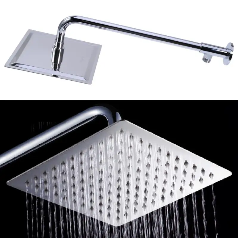 

Shower Head 8 inch Square Stainless Steel with Extension Arm Bottom Entry H Over-head Shower Sprayer Head Chrome Finish