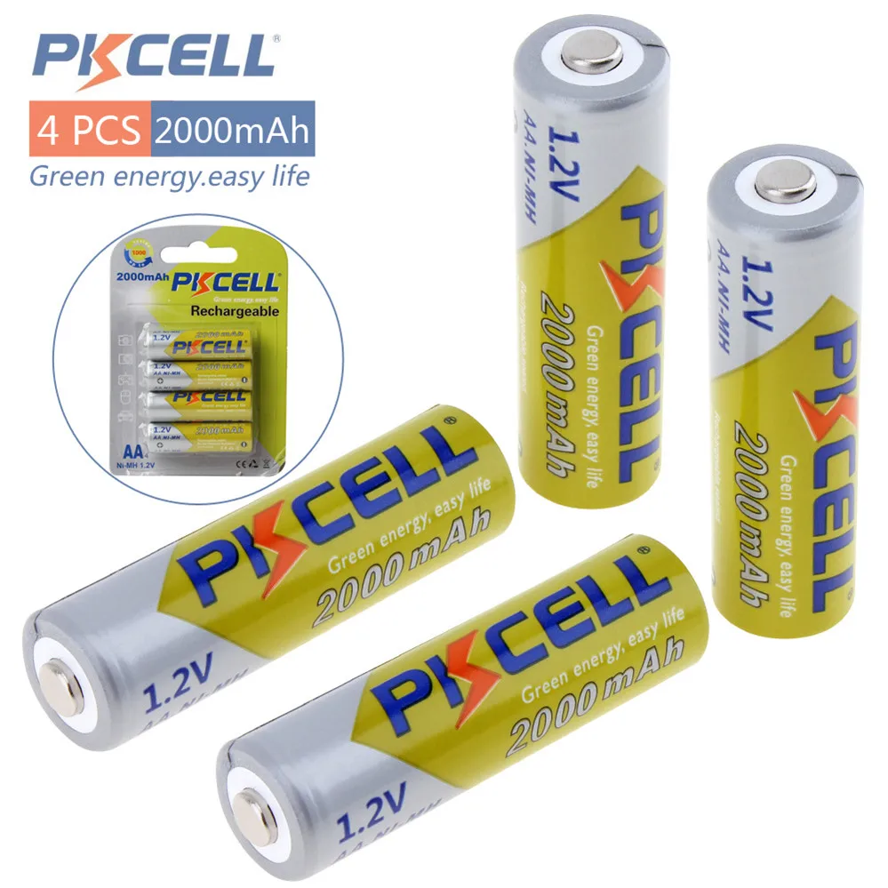 Новое поступление 4 шт Pkcell 1,2 V AA Ni-MH 2000mAh аккумулятор Перезаряжаемый набор с 1000 циклом