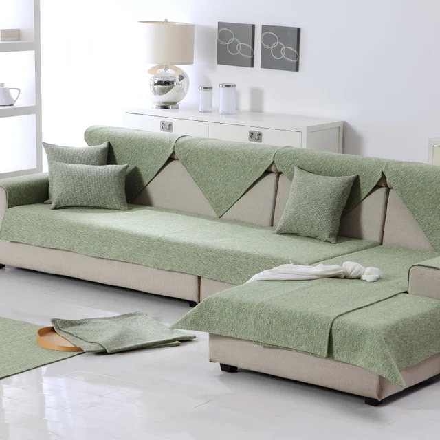 Washable Cotton Linen Sofa Cushion Living Room Non slip Green Solid