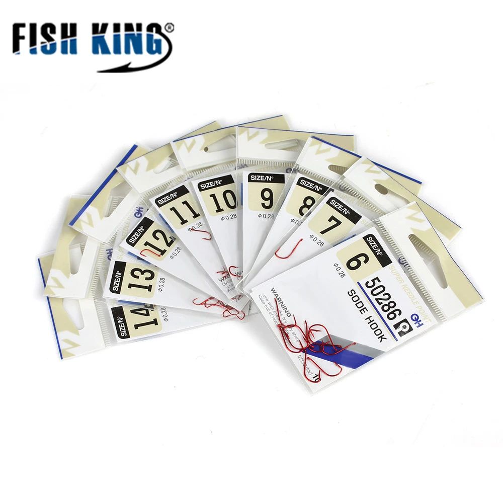 

FISH KING High Carbon Steel Size 50pcs/lot 6#-14# Fishing Hook Bait Barb Fish hook With Ring Eye Fishing Tackle Accessories