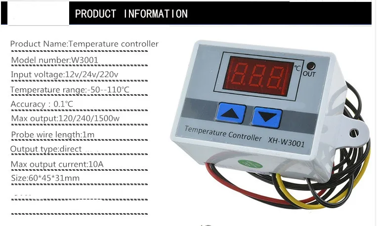 12 В 24 В 220 В цифровой Светодиодный контроль температуры Лер 10 А термостат переключатель управления Зонд 60*45*30 мм