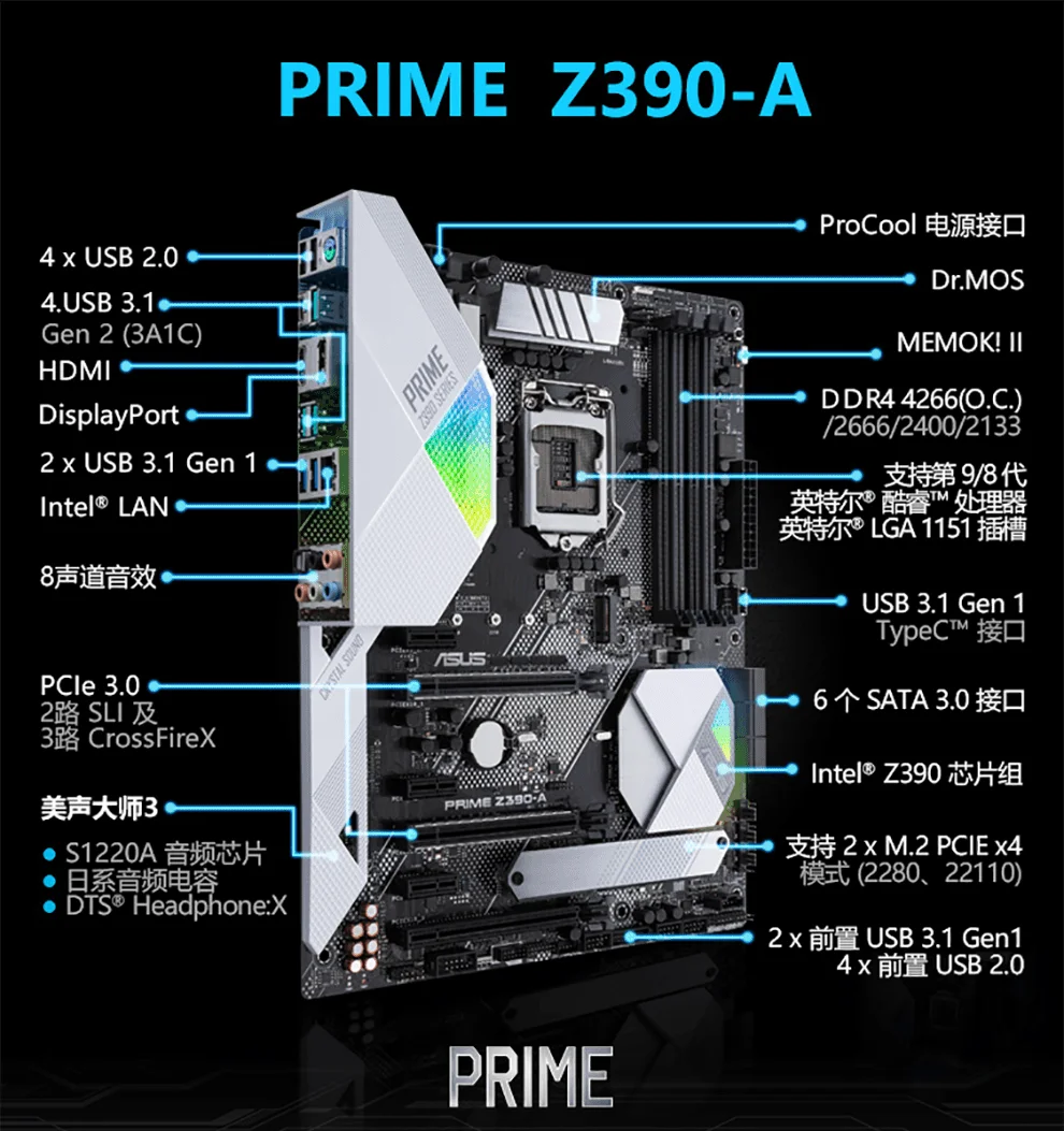 ASUS PRIME Z390-A материнская плата серии Master Intel Z390/LGA 1151