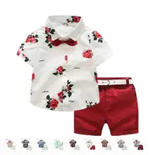 Новые летние комплекты одежды для мальчиков комплект одежды для детей, одежда для маленьких мальчиков рубашка с галстуком-бабочкой и шорты, Костюм Джентльмена из 2 предметов Одежда для мальчиков