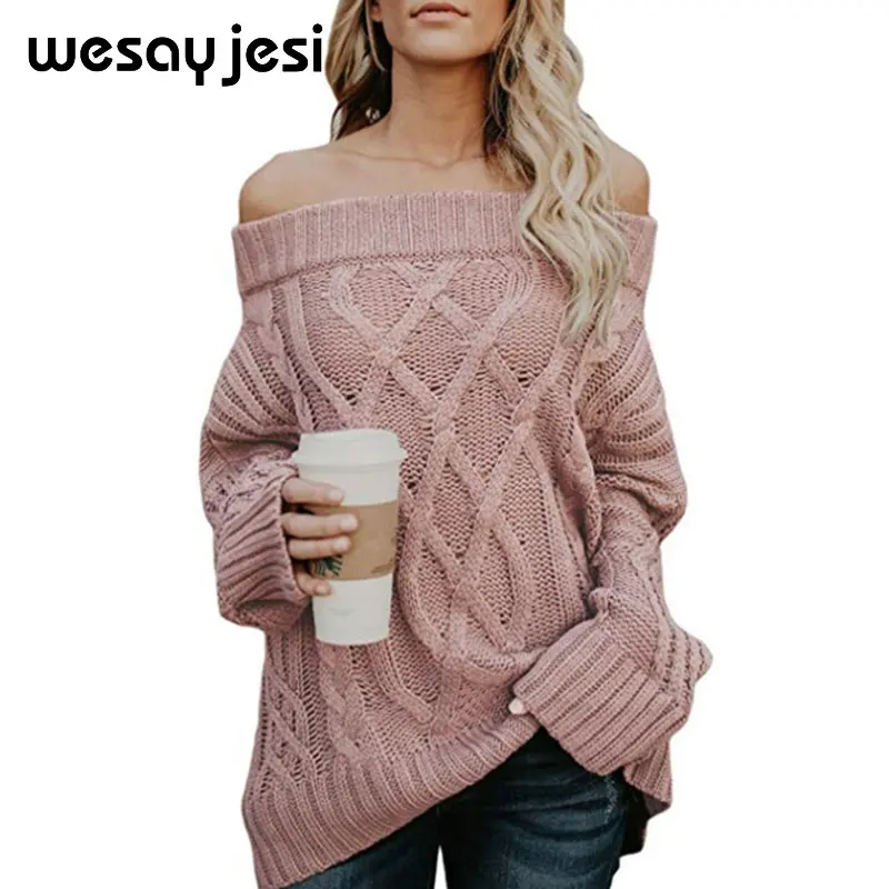 

Jersey women tricot off shoulder sweater women winter top female 2018 autumn women fashion pullover pull femme fall fashion
