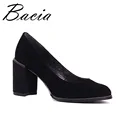 Bacia 2017 Fashion Sheep Suede Thick High Heels Round Toe Thich High Heels Pumps Shoes Sexy Genuine Leather Shoe Size36-40 SB032