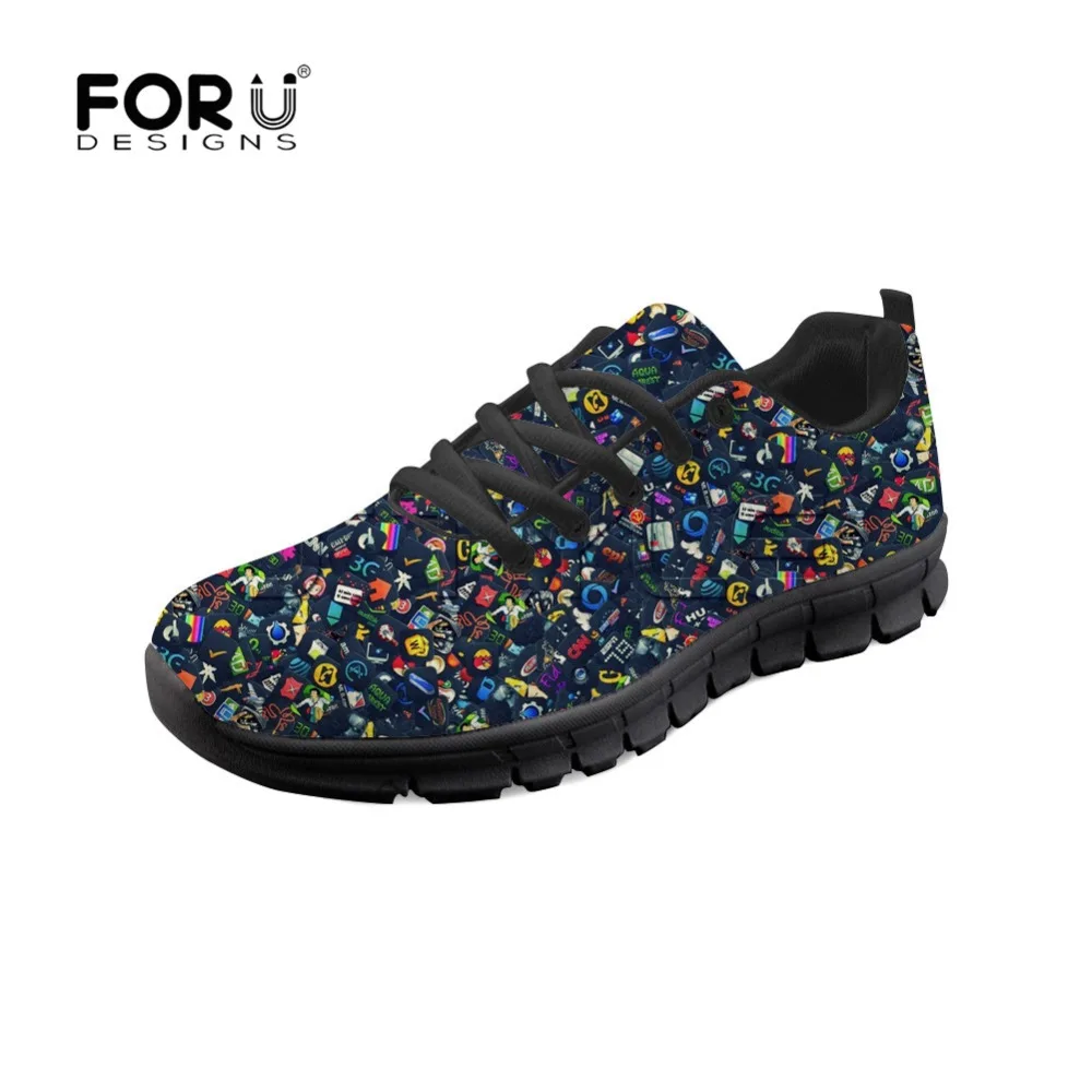 

FORUDESIGNS Women Autumn Shoes Crazy Cool Pattern Black Casual Breathable Mesh Flats for Female Nursing Sneakers Chaussure Femme