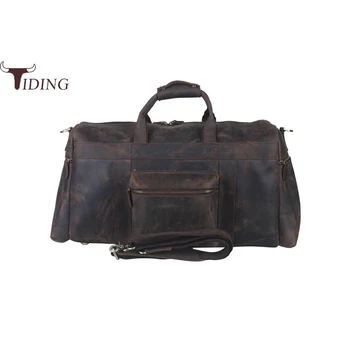 

Tiding Luxury Large Crazy Horse Leather Mens Travel Bag Vintage Duffle Bag Brand Luggage Tote Bag Overnight Weekended Bag Brown