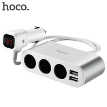 HOCO Digital Display 1 In 3 Car Travel Charger for Mobile Phone Dual Usb Plug Smart Fast Charging Universal