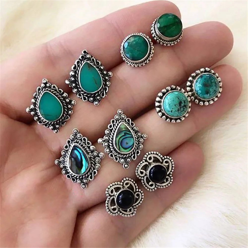 

E0238 5pair/Set Brincos Geometric Stud Earrings Set Women Bijoux Crystal Round Small Earrings Fashion Jewelry 2019