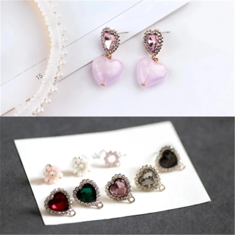 

4pcs 18mm Small Heart Earring Crystal Findings Charm Diy Making Ear Stud With Hole Ear Drop Women Jewelry Accessories AC237