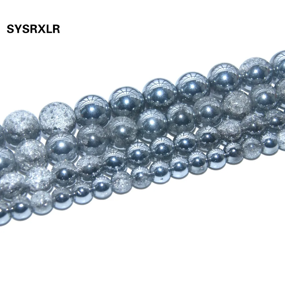 

Free Shipping Plated Silvery White Snow Cracked Crystal Natural Stone Beads For Jewelry Making Charm DIY Bracelet 6/8/10/12 MM
