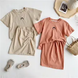 WLG/комплект летней одежды из 2 предметов для девочек, Детский комплект с принтом «футболка с коротким рукавом» и юбкой с рюшами, детская