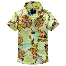Новое поступление, хлопок, рубашка с цветочным принтом, гавайская рубашка, рубашка aloha для мальчиков, T1524