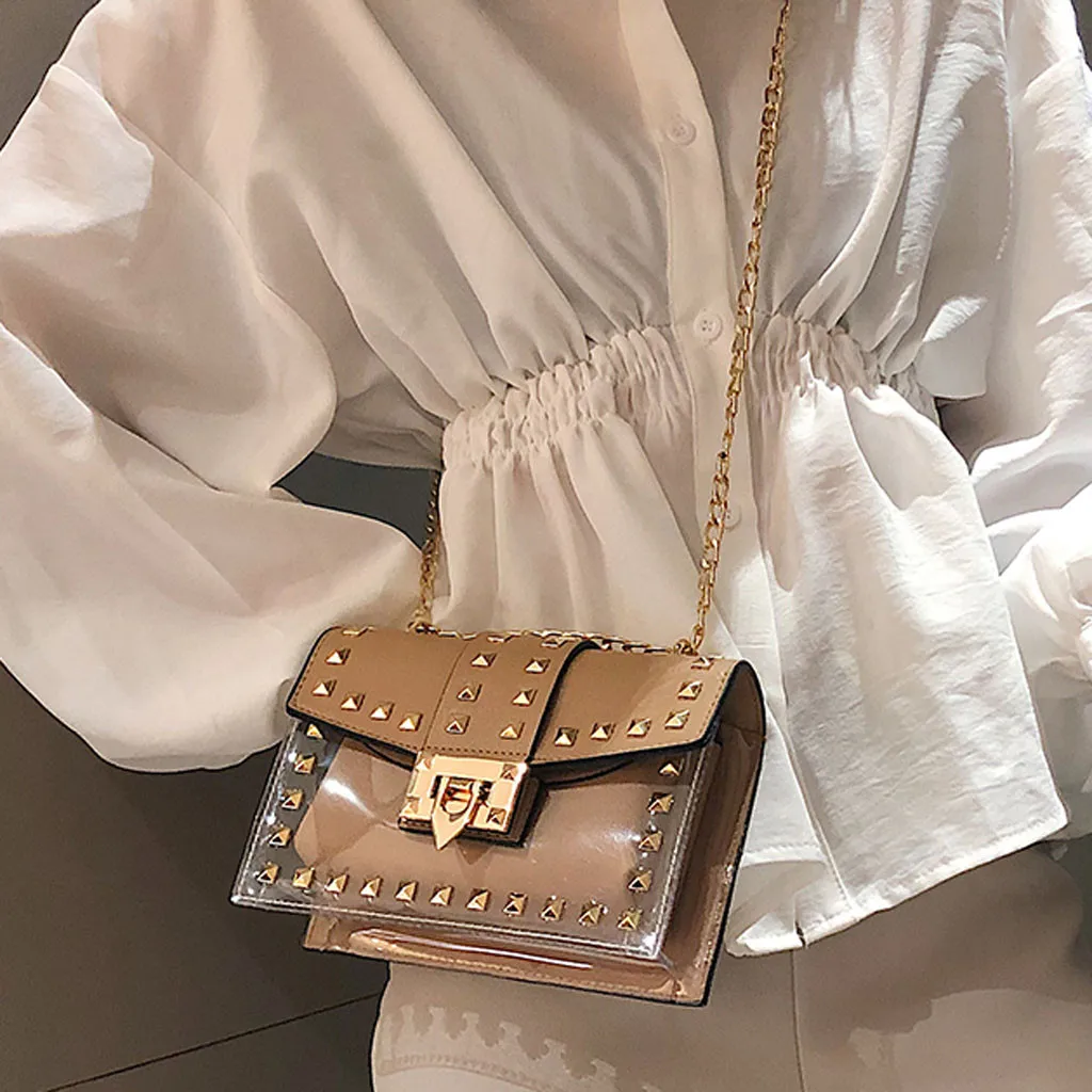 أكياس للمرأة 2019 جديد أزياء برشام قطري حزمة شفافة حقيبة كتف سلسلة حقيبة عارضة Crossbody أكياس بولسا الأنثوية