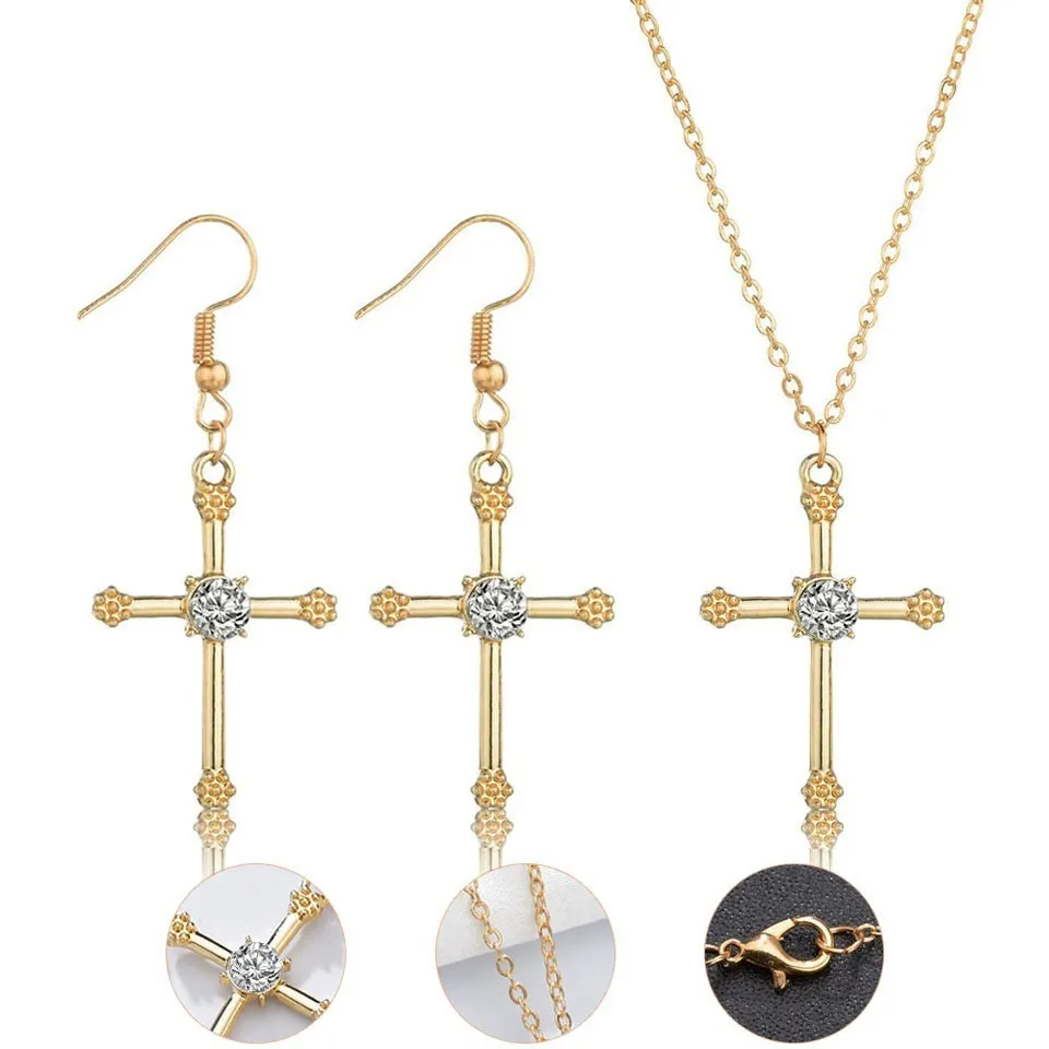 YANGQI 3 шт. женские модные серьги и ожерелье наборы крест со стразами дизайн женские ювелирные изделия женские свадебные украшения золотая цепочка
