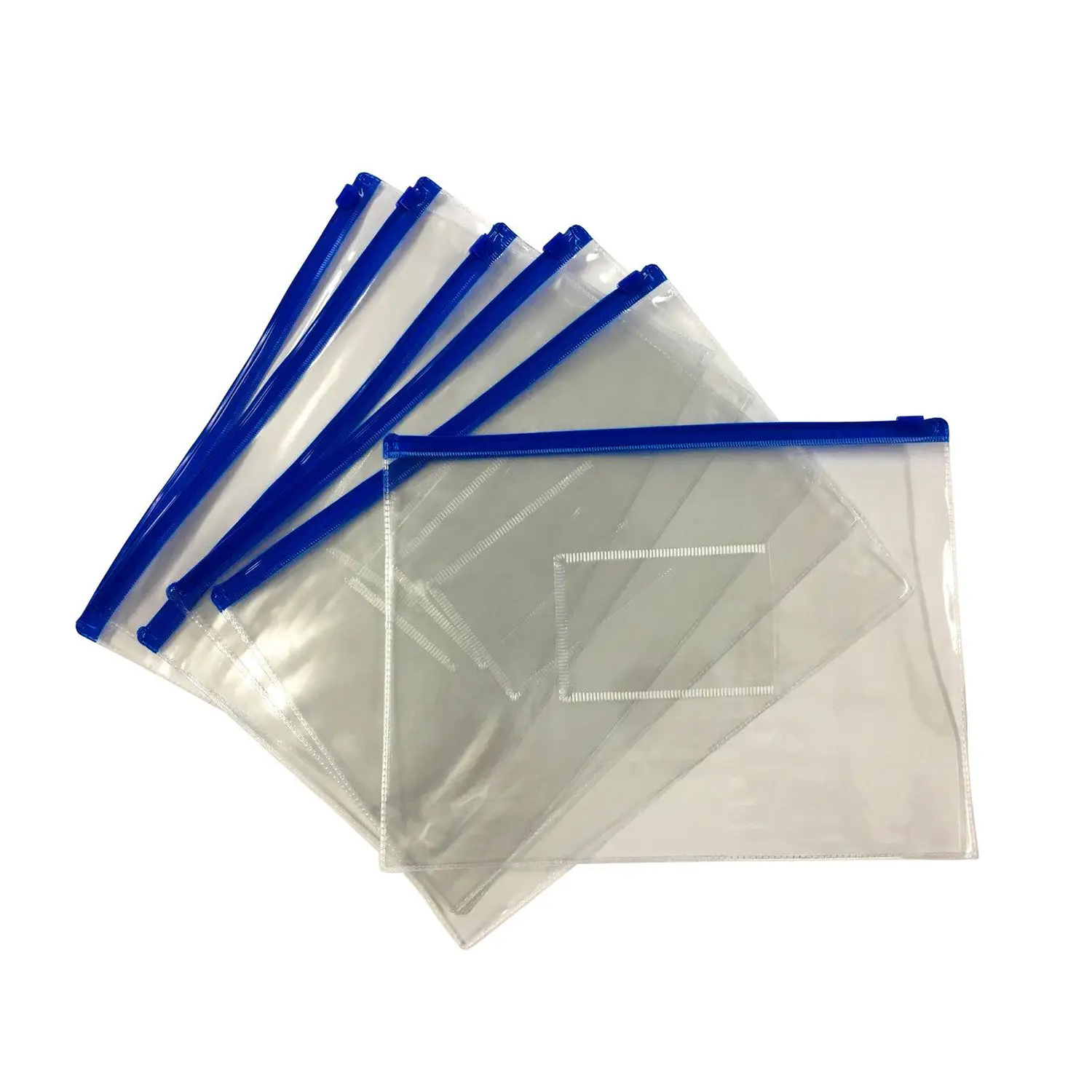 Affordable Wholesales 120pcs x A5 Blue Zipper File Bags Document Clear Plastic Transparent