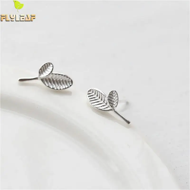 

Flyleaf 925 Sterling Silver Tree Leaf Gold Stud Earrings For Women Prevent Allergy Personality Lady Fashion Jewellery